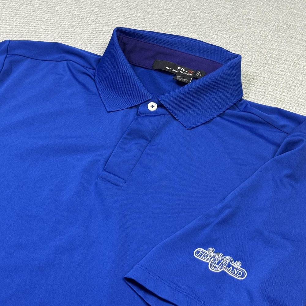 RLX Ralph Lauren Fisher Island Golf Polo Shirt‎ Mens Large Blue Embroidered
